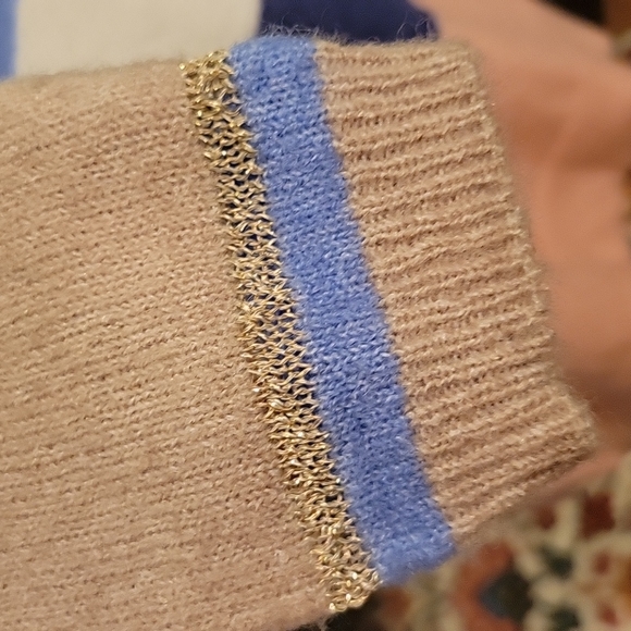 KAFFE Sweater L Blue White Cream Pink Stripes - Picture 5 of 13